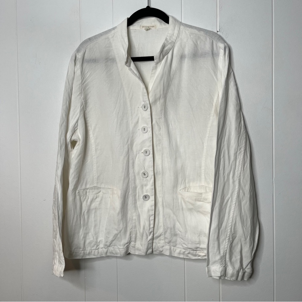 Eileen Fisher 100% Linen Cream Button-Up Blazer Women's XL Unlined